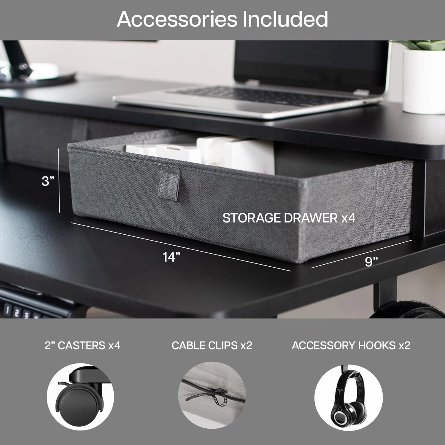 VIVO Electric 2-Tier Corner L-Shaped 63 x 55 inch Standing Desk, Height Adjustable, Memory Controller, Black Top Black Frame, Dark Gray Drawers, DESK-E3CVB