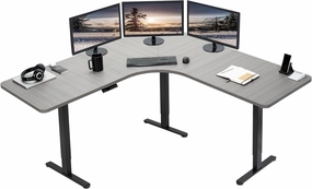 VIVO Electric Height Adjustable 71 x 71 inch Curved Corner Stand Up Desk, Dark Gray Table Top, Black Frame, Memory Controller, L-Shaped Workstation, E3C Series, DESK-KIT-E3CBG
