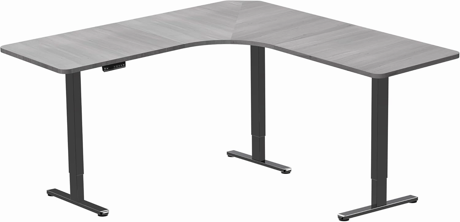VIVO Electric Height Adjustable 71 x 71 inch Curved Corner Stand Up Desk, Dark Gray Table Top, Black Frame, Memory Controller, L-Shaped Workstation, E3C Series, DESK-KIT-E3CBG