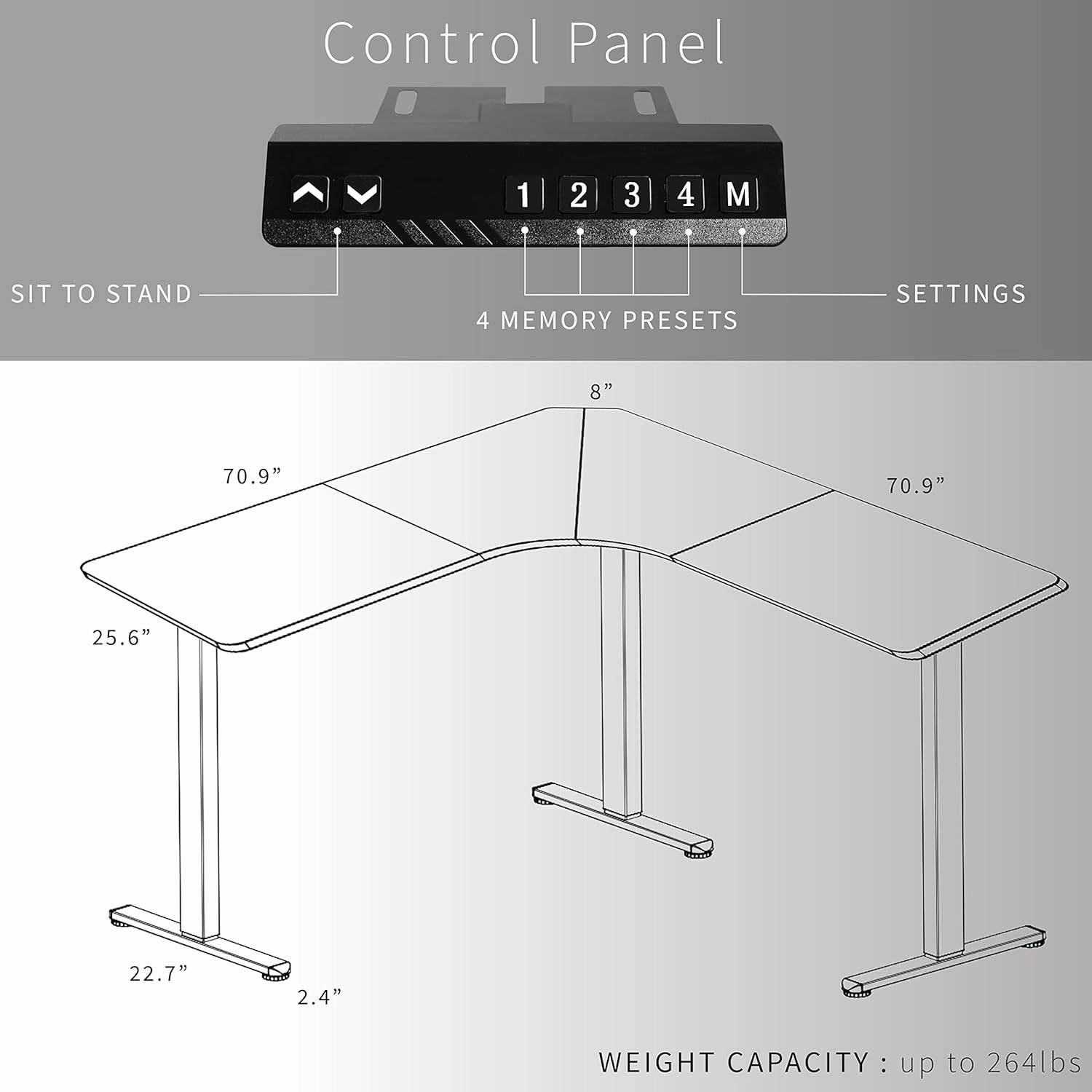 VIVO Electric Height Adjustable 71 x 71 inch Curved Corner Stand Up Desk, Dark Walnut Table Top, White Frame, Memory Controller, L-Shaped Workstation, E3C Series, DESK-KIT-E3CWD