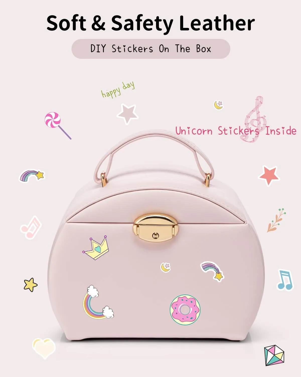 Vlando Kids Musical Jewelry Box for Girls with Drawer, Music Box with Ballerina and Stickers for Birthday Bedroom Decor, Gifts for Girls Kids Christmas Thanksgiving Gifts 2024 - Light Pink