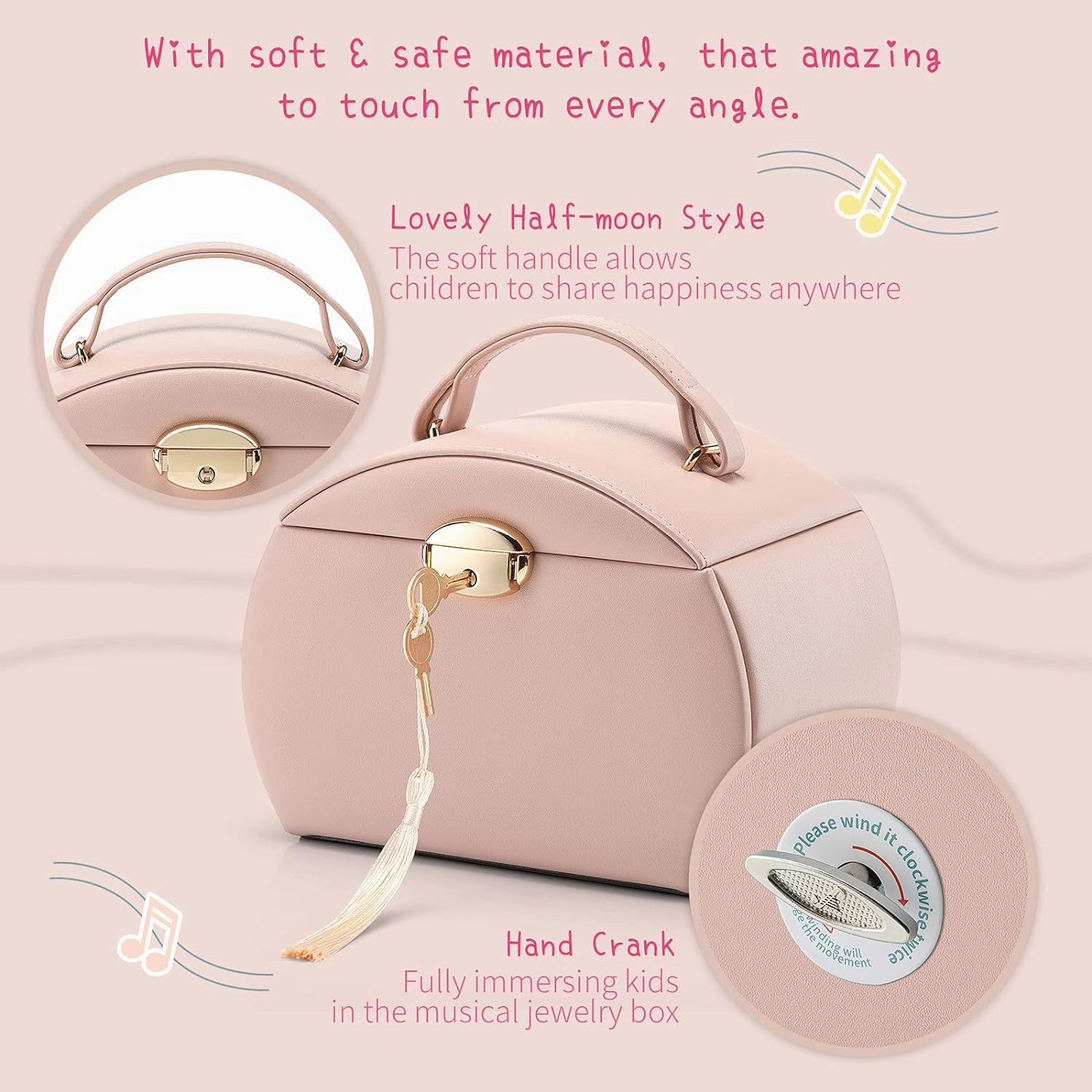 Vlando Kids Musical Jewelry Box for Girls with Drawer, Music Box with Ballerina and Stickers for Birthday Bedroom Decor, Gifts for Girls Kids - Pink