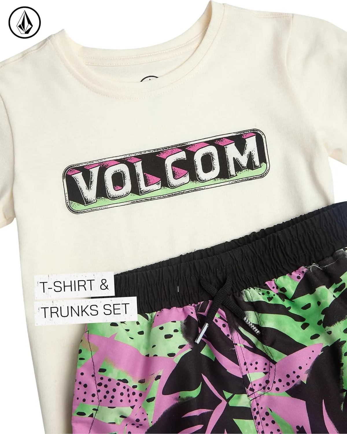 Volcom Baby Boys Swim Set - 2 Piece Short Sleeve Swim Shirt Graphic Tees & Board Shorts - Infant Toddler Little Boys Swimsuit
