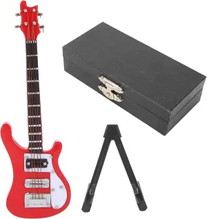 V‑Shaped Mini Musical Instrument Decor Dollhouse Model Home Decoration, 10cm Wooden Miniature Guitar Ornament Collectible Figurines Home Décor Accents(Red)