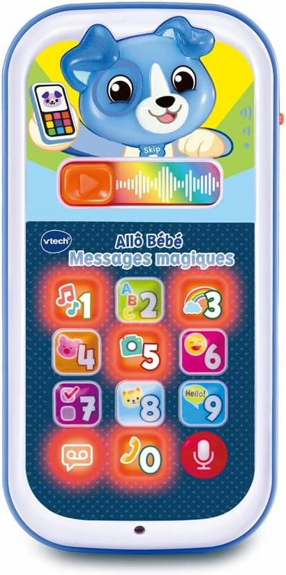 VTech - Allô Bébé Magic Messages Blue, First Interactive, Talking and Musical Phone with Voice Recorder, Voice Changer and Light Effects, Baby Gift from 9 Months