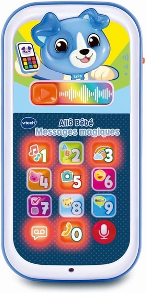 VTech - Allô Bébé Magic Messages Blue, First Interactive, Talking and Musical Phone with Voice Recorder, Voice Changer and Light Effects, Baby Gift from 9 Months