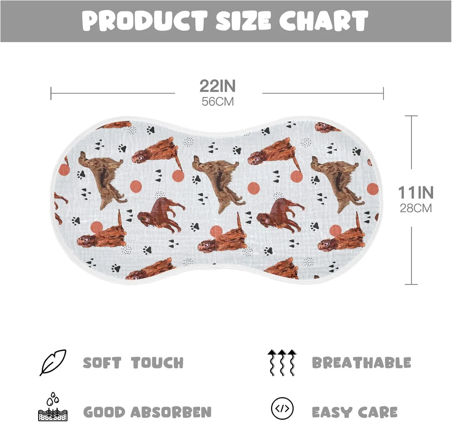 vvfelixl Muslin Burp Cloths Irish Setter Dog Pattern Baby Washcloths for Baby Girl Boys 2 Pack