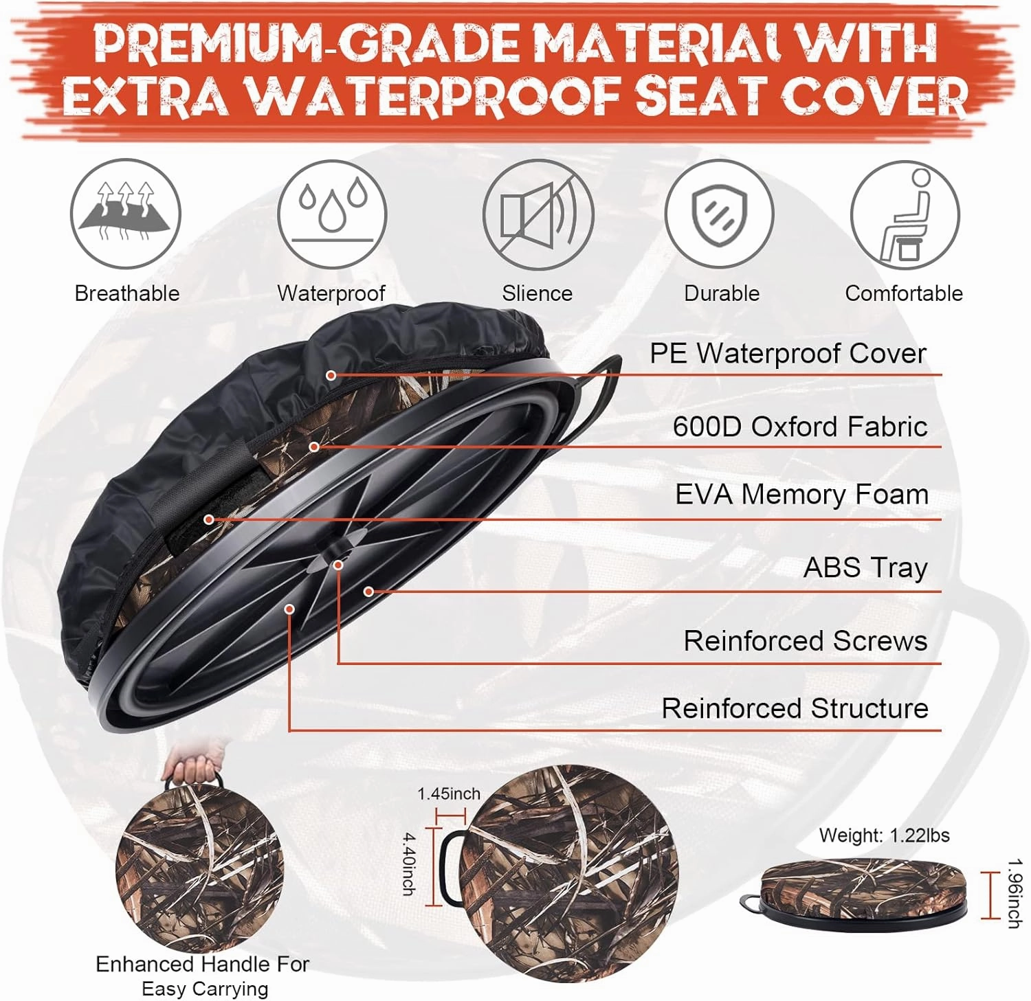 WarBull 5 Gallon Bucket Seat, 360-Degree Swivel Seat Foam Cushion Bucket Seat Lid with Waterproof Cover for Dove Duck Hunting, Fishing, Baseball, Gardening and Camping