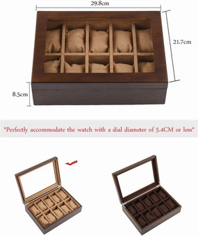 Watch Box Jewelry Storage Wooden Watch Storage Box Glass Sunroof Watch Display Cabinet 10 Compartments