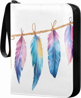 Watercolor Colorful Feather Pattern Card Holder, Card Holder Album with 400 Card Slots in 50 Pages for Display, Storage, Portability