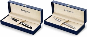 Waterman Expert Black Ballpoint Pen CT, Medium Point, Blue Ink Hemisphere Ballpoint Pen, Stainless Steel with Chrome Trim, Medium Point with Blue Ink Cartridge, Gift Box