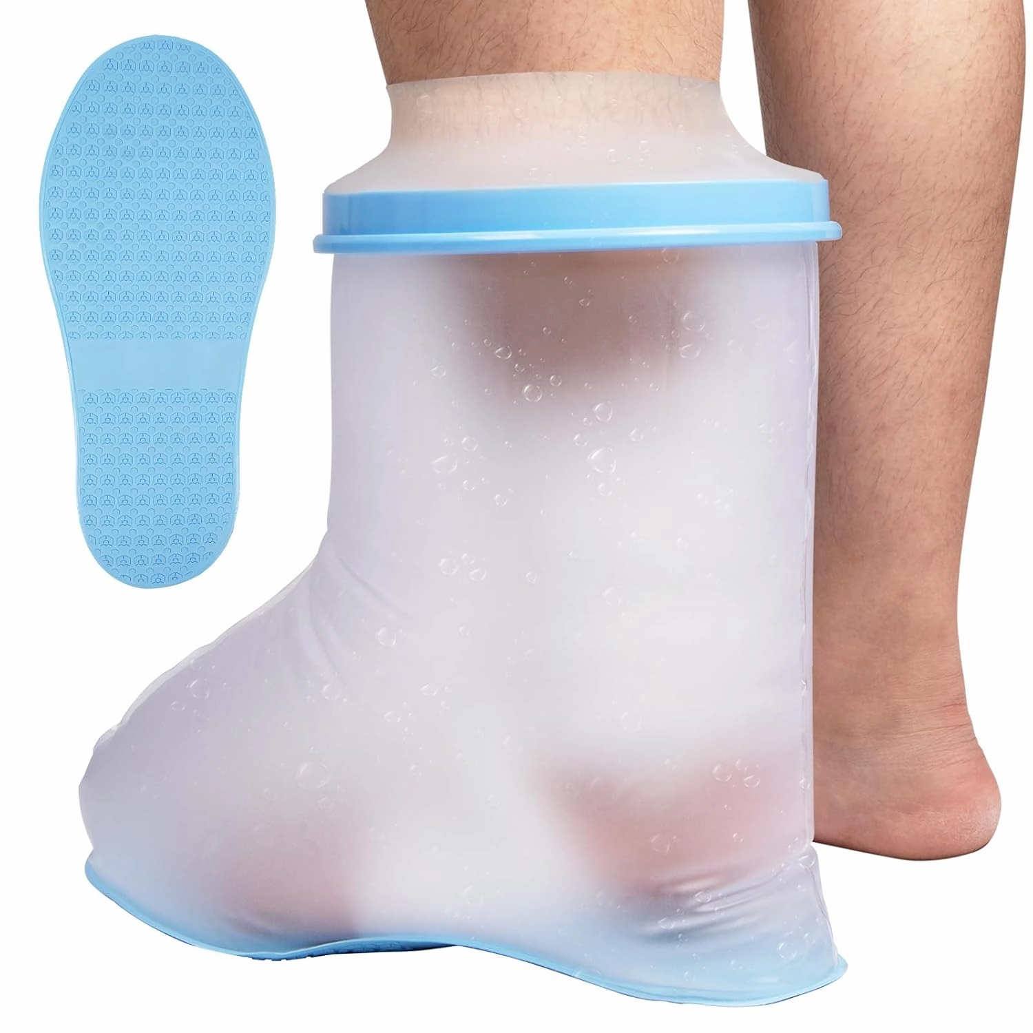 Waterproof Foot Cover for Shower Adult, with Non-Slip Padding Bottom, Ankle Wound Protector Bath Adult Watertight Cast Bag Showering for Surgery Foot, Soft Comfortable Ankle Cast Cover