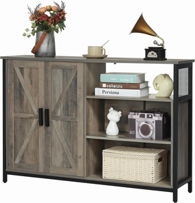 WEENFON Floor Storage Cabinet, Buffet Storage Cabinet with 2 Barn Doors, Industrial Sideboard with Adjustable Shelves, Buffet Table for Dining Room, Living Room, Kitchen, Rustic Oak