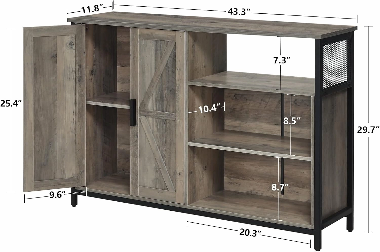 WEENFON Floor Storage Cabinet, Buffet Storage Cabinet with 2 Barn Doors, Industrial Sideboard with Adjustable Shelves, Buffet Table for Dining Room, Living Room, Kitchen, Rustic Oak