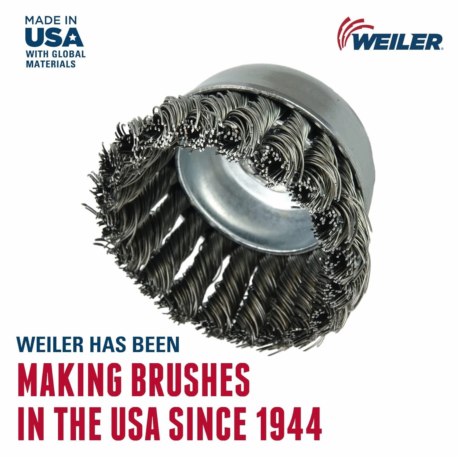 Weiler 13286 2-3/4" Single Row Knot Wire Cup Brush, .020" Steel Fill, 5/8"-11 UNC Nut, Made in the USA