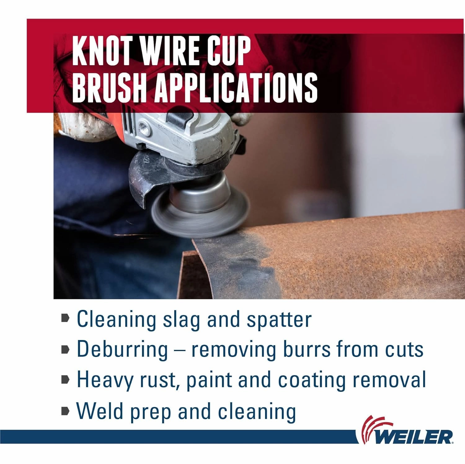 Weiler 13286 2-3/4" Single Row Knot Wire Cup Brush, .020" Steel Fill, 5/8"-11 UNC Nut, Made in the USA