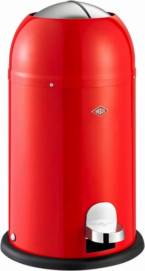 Wesco Kickmaster Junior - German Designed - Step Trash Can, Powder Coated Steel, 4 Gallon / 15 L, Red