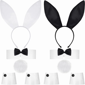 WILLBOND 10 Pcs Bunny Costume Set Bunny Outfit for Women Rabbit Ears Headband Bow Tie Cuff and Tail Accessories(Black, White)