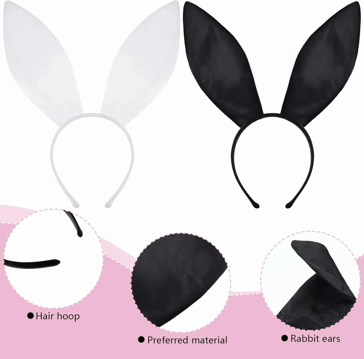 WILLBOND 10 Pcs Bunny Costume Set Bunny Outfit for Women Rabbit Ears Headband Bow Tie Cuff and Tail Accessories(Black, White)