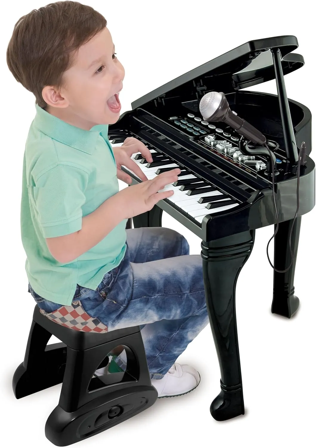 winfun Symphonic Grand Piano Set for Kids 3  Years 37 Keys 15 Demo Songs 8 Instruments & Rhythms Record & Playback Detachable Microphone Concert Stool Educational Music Toy