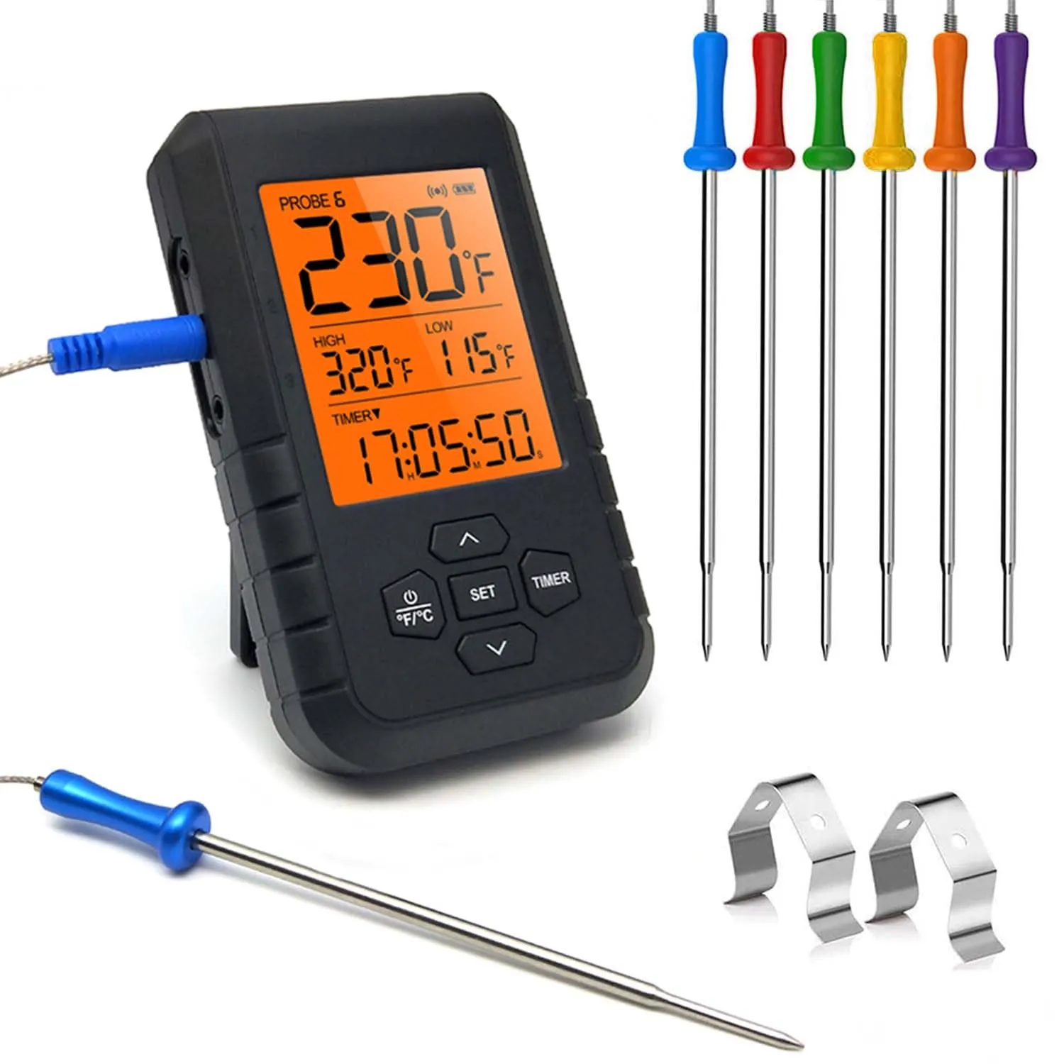 Wireless Meat Thermometer Bluetooth Instant Read for Grilling Smoking Oven Kittchen Thermometer Food Cooking BBQ Smoker Thermometer Digital Remote with App 6 Probes