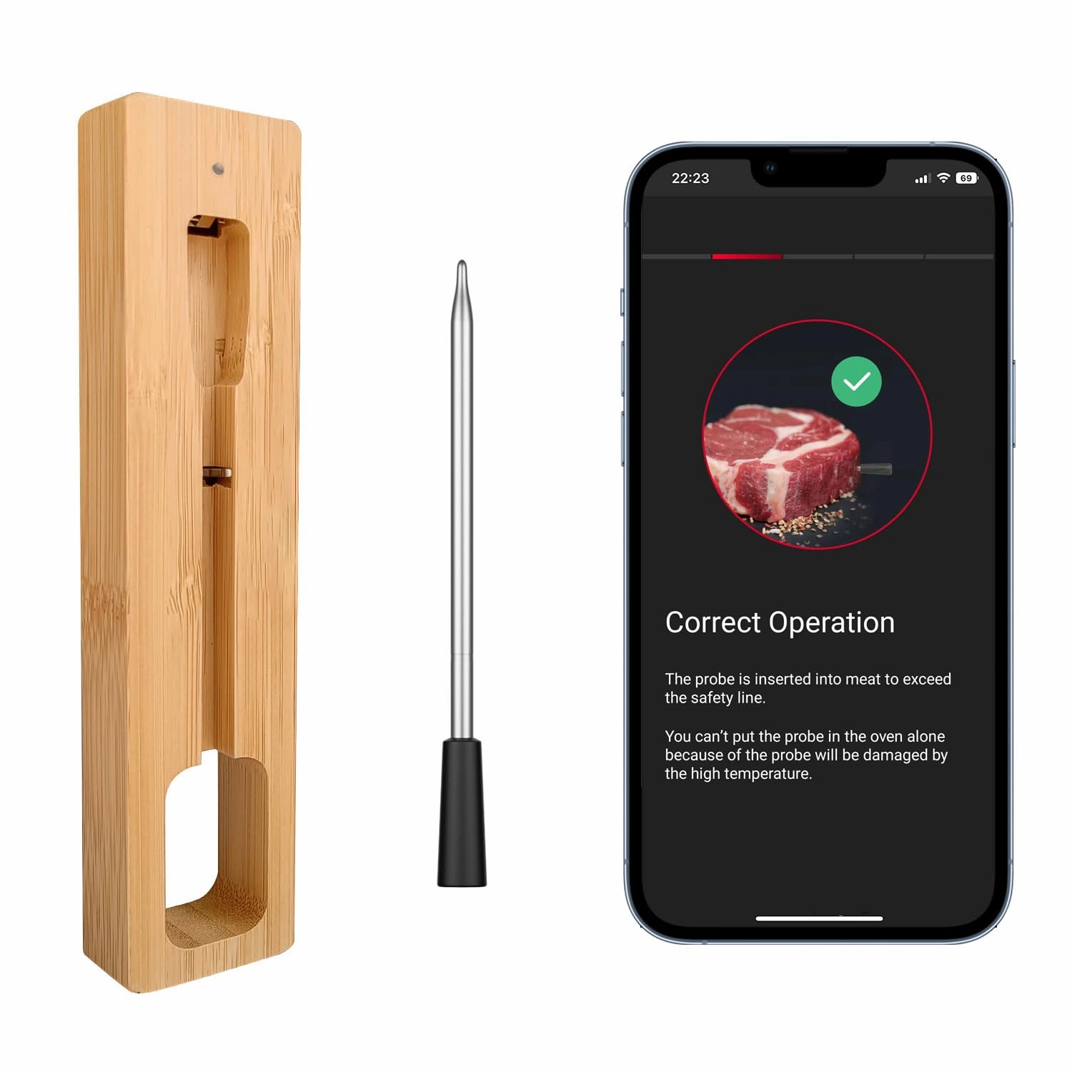 Wireless Meat Thermometer, Bluetooth Grilling Meat Thermometer,Remote Range Cooking Thermometer IP67 Waterproof Digital Food Thermometer for Oven, Grill, Kitchen, BBQ, Smoker & Rotisserie