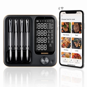 Wireless Meat Thermometer with 4 Probes, Inkbird Wifi BluetoothThermometer Digital Wireless for Rotisserie Grill Oven,Unlimited Range Dishwasher Waterproof Bluetooth Meat Thermometer for iOS & Android
