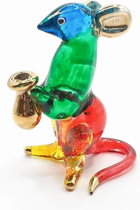 WitnyStore Tiny 2" Multicolor Mouse Hold Bag Figurine - Miniature Hand Blown Painted Glass Mice Rat Shrew Rodent Small Crystal Animals Cute Decorative Figures Collectible Figurines Home Décor Gifts