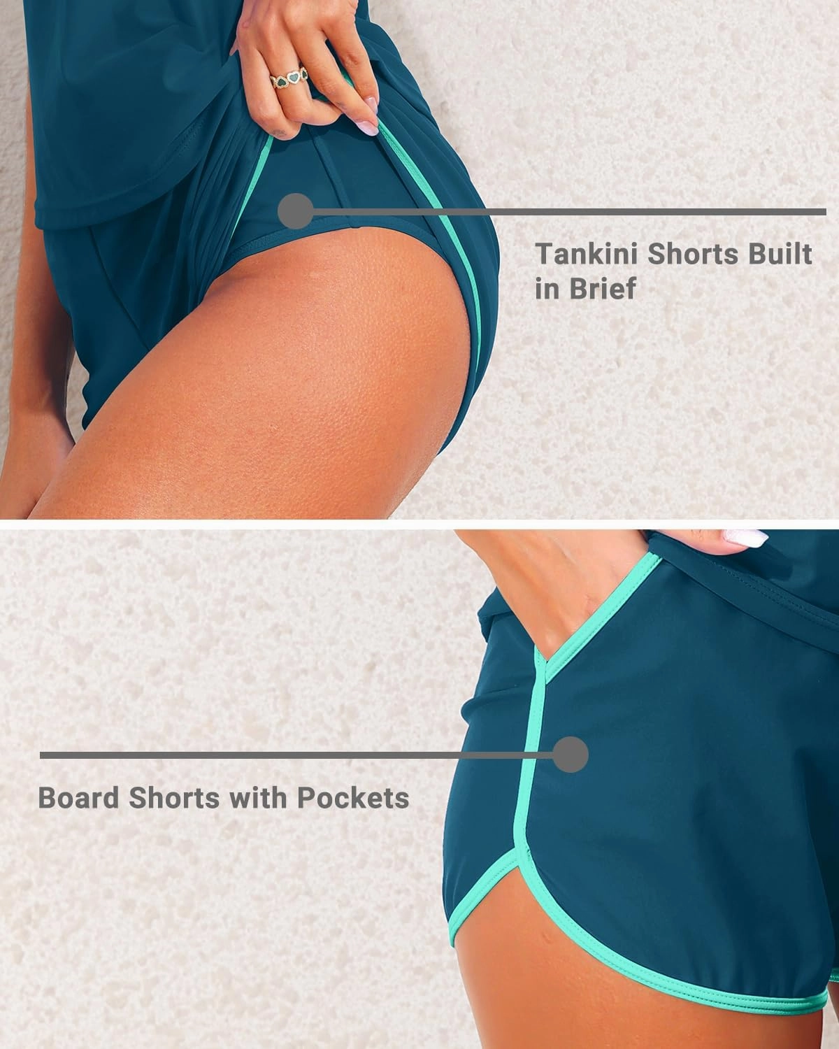 Women 2 Piece Tankini Swimsuit with Pockets Boy Shorts Modest Bathing Suit Tummy Control Tank Top