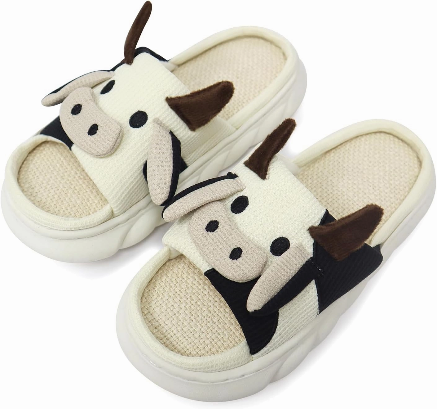 Women Cute Animal Cow Slippers - Cartoon Indoor Outdoor Man Cotton House Fuzzy Comfortable Slides