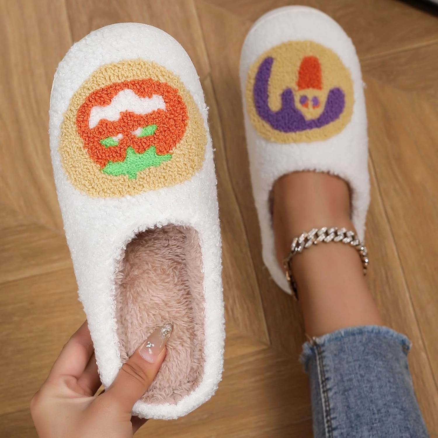 Women Retro Colorful Books Slippers Plush Warm House Slippers,Casual Home Shoes Soft Plush Slip-on Slippers Outdoor Indoor Bedroom Shoes