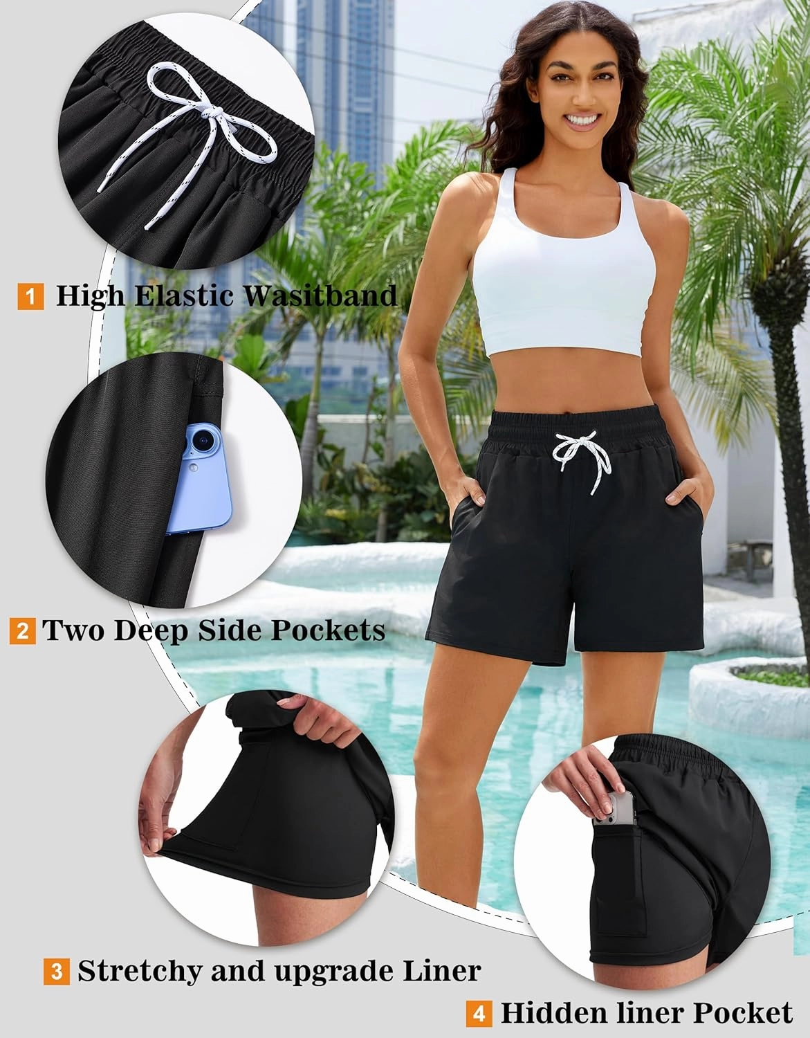 Women's 3''/5''/7'' Swim Board Shorts Quick Dry Beach Shorts with Liner Pockets Swimsuits Bottoms Trunks for Women