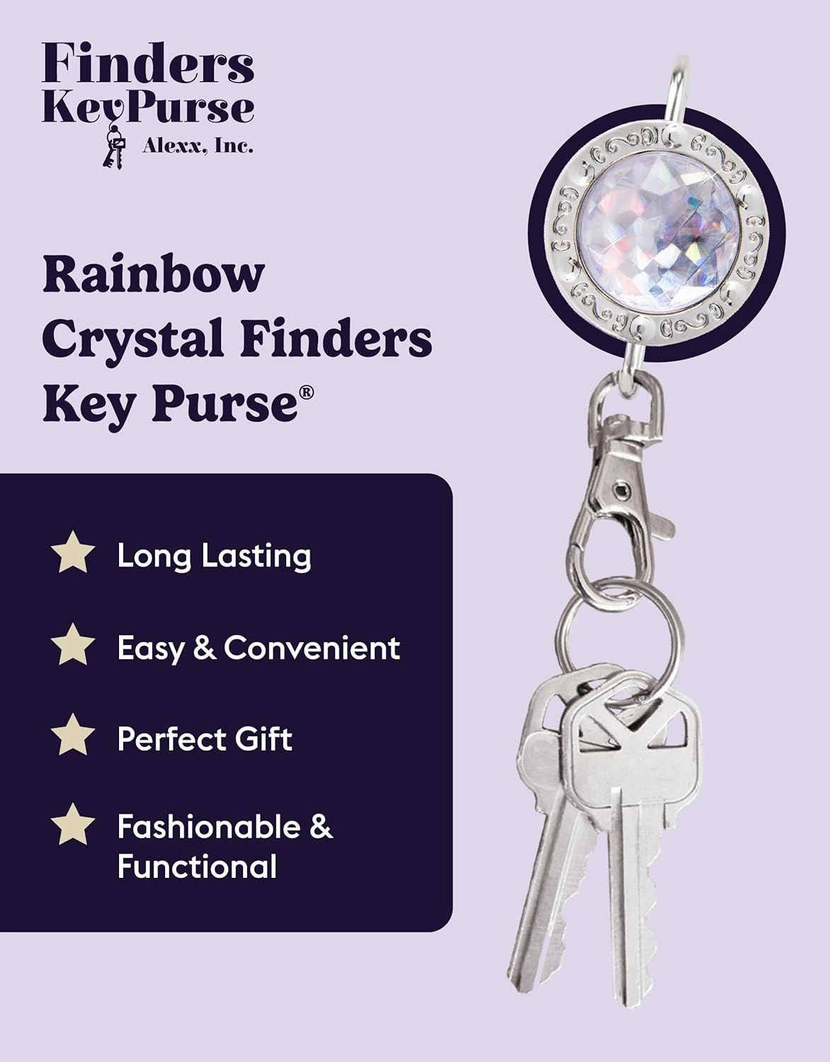 Women’s Bag Charm Key Finder, Car Keychain Hook, Cute Purse Organizer & Tote Bag Accessories, Gifts for Mom - Gems