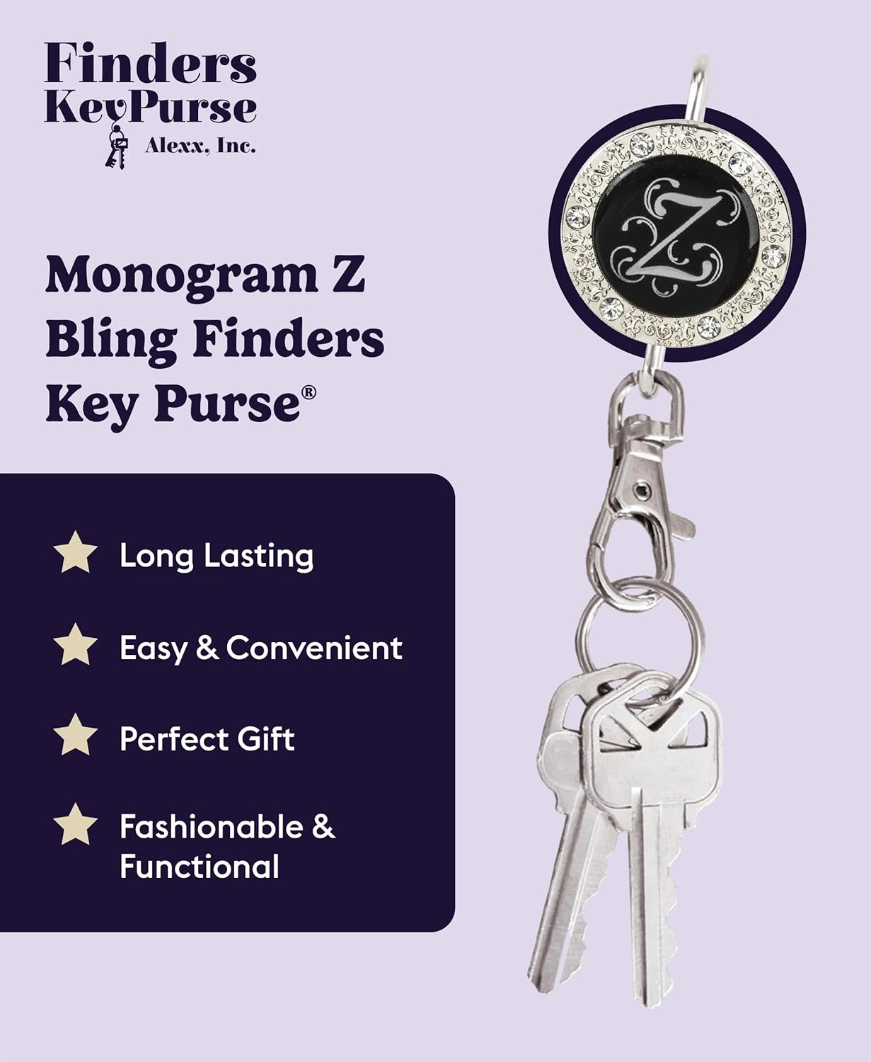 Women’s Bag Charm Key Finder, Car Keychain Hook, Cute Purse Organizer & Tote Bag Accessories, Gifts for Mom - Monogram Letter