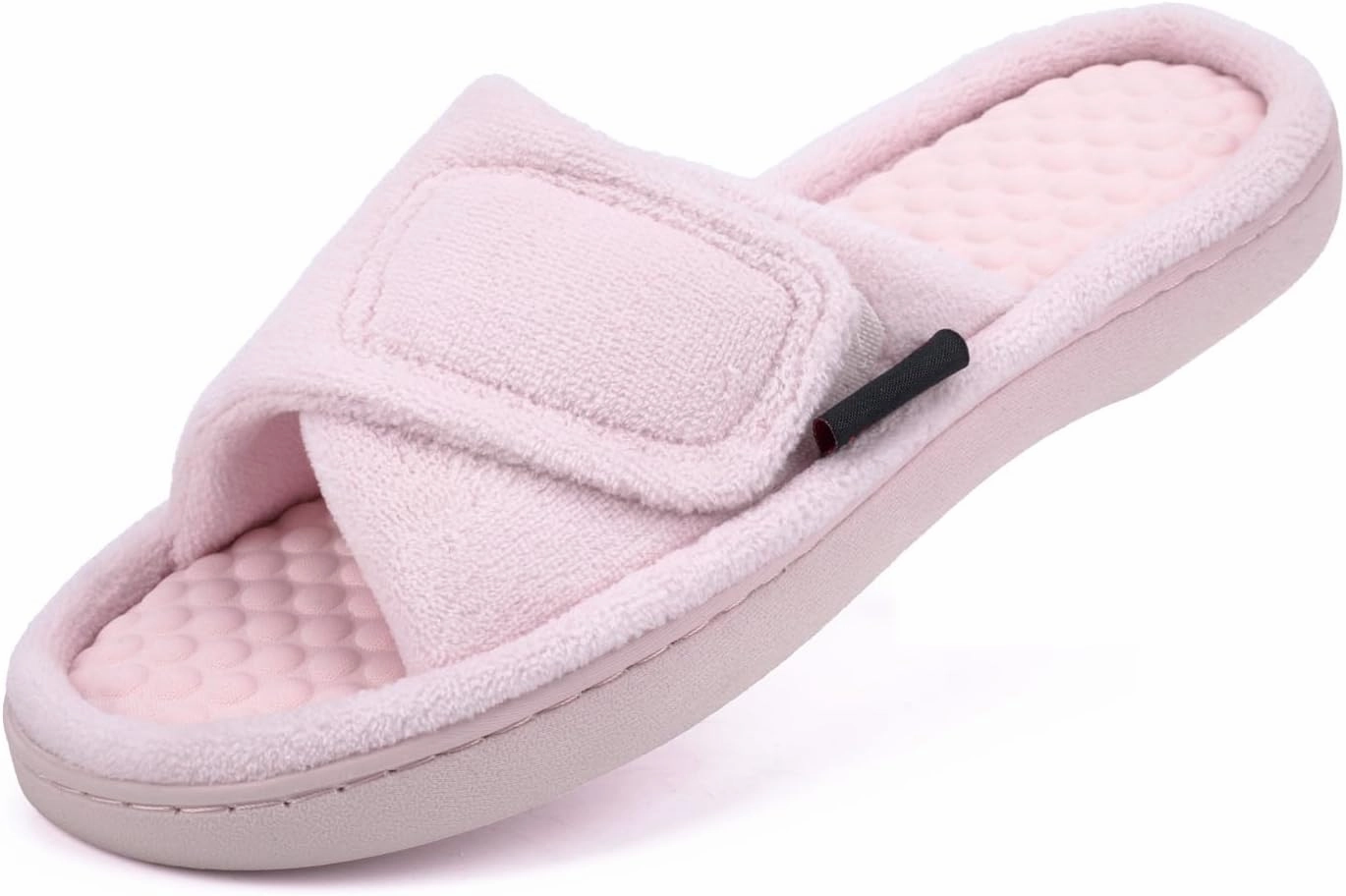 Women’s House Slippers with Memory Foam, Adjustable Open Toe Indoor Outdoor Slippers for Women, Non Slip Washable Fuzzy Home Shoes with Massage Beads