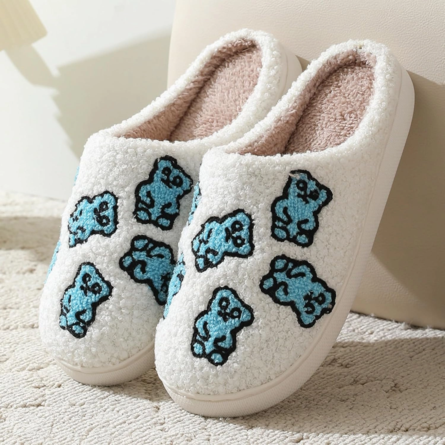 Women's Men's Bolt Happy Leopard Print Slippers Memory Foam Soft Plush Slippers Warm Non-Slip Home Shoes