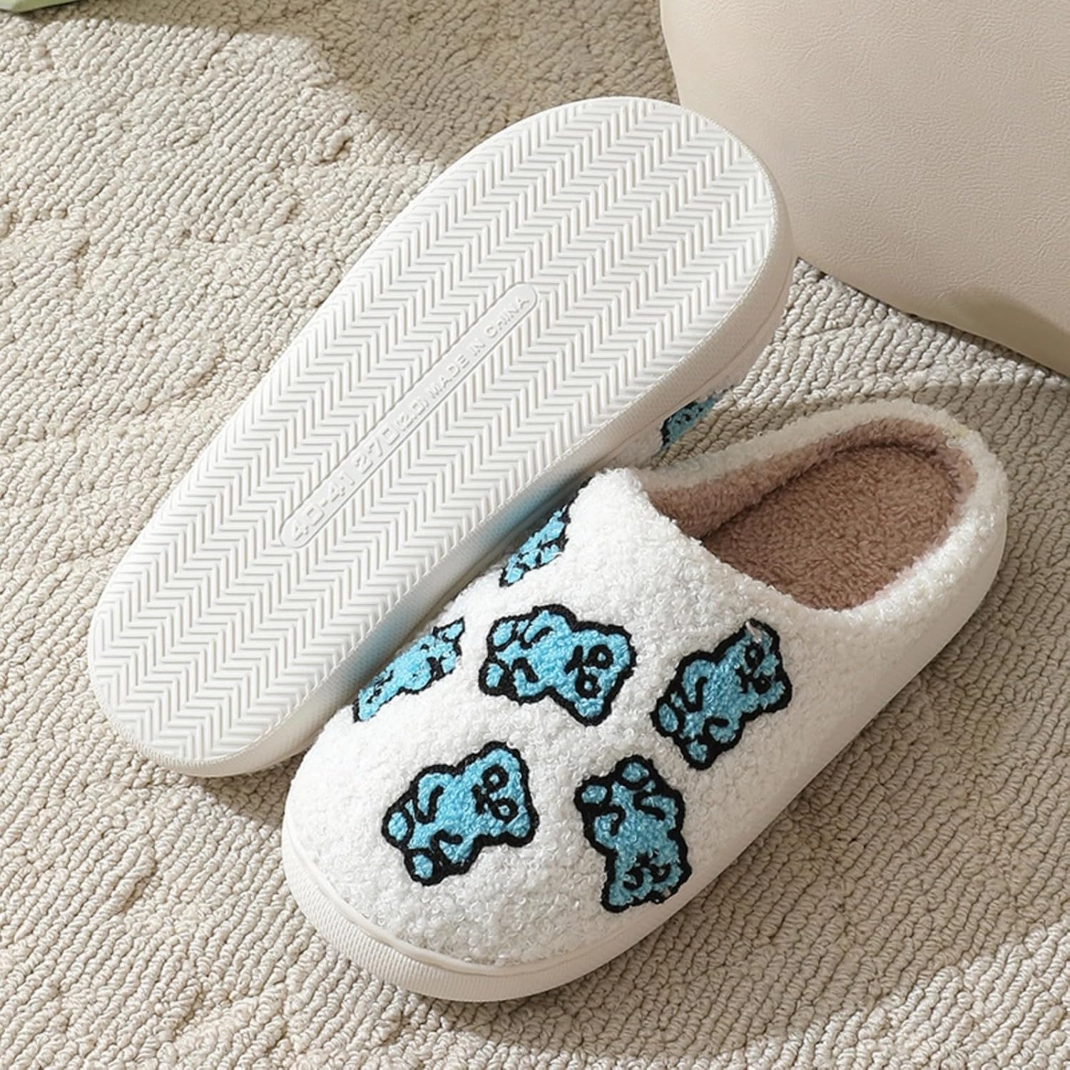 Women's Men's Bolt Happy Leopard Print Slippers Memory Foam Soft Plush Slippers Warm Non-Slip Home Shoes
