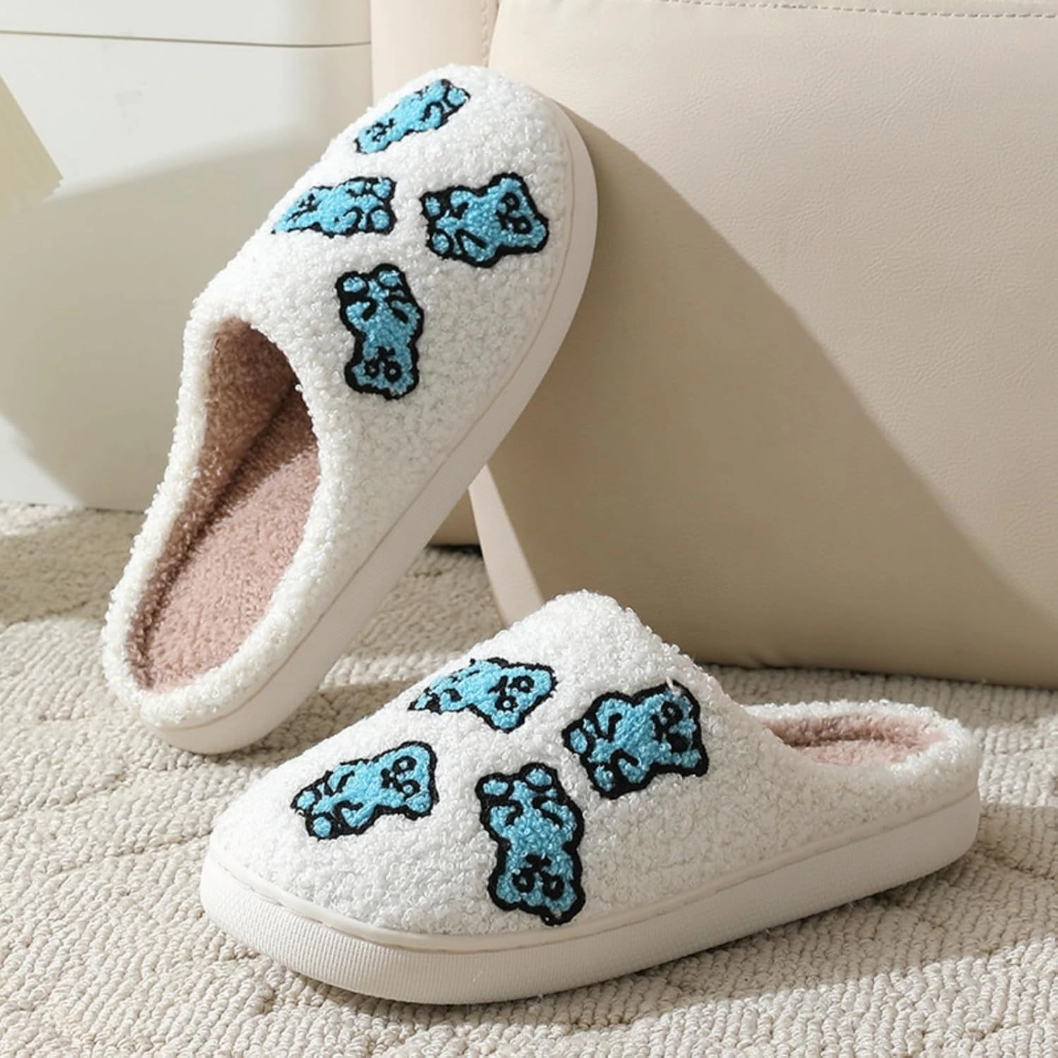 Women's Men's Bolt Happy Leopard Print Slippers Memory Foam Soft Plush Slippers Warm Non-Slip Home Shoes