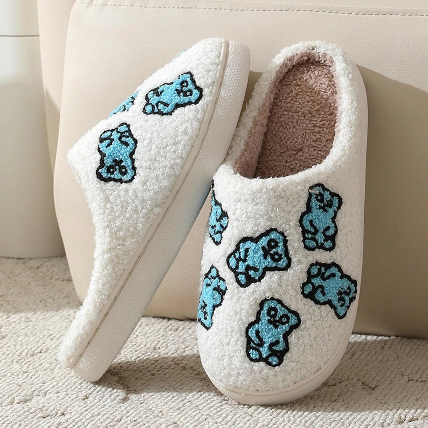Women's Men's Bolt Happy Leopard Print Slippers Memory Foam Soft Plush Slippers Warm Non-Slip Home Shoes