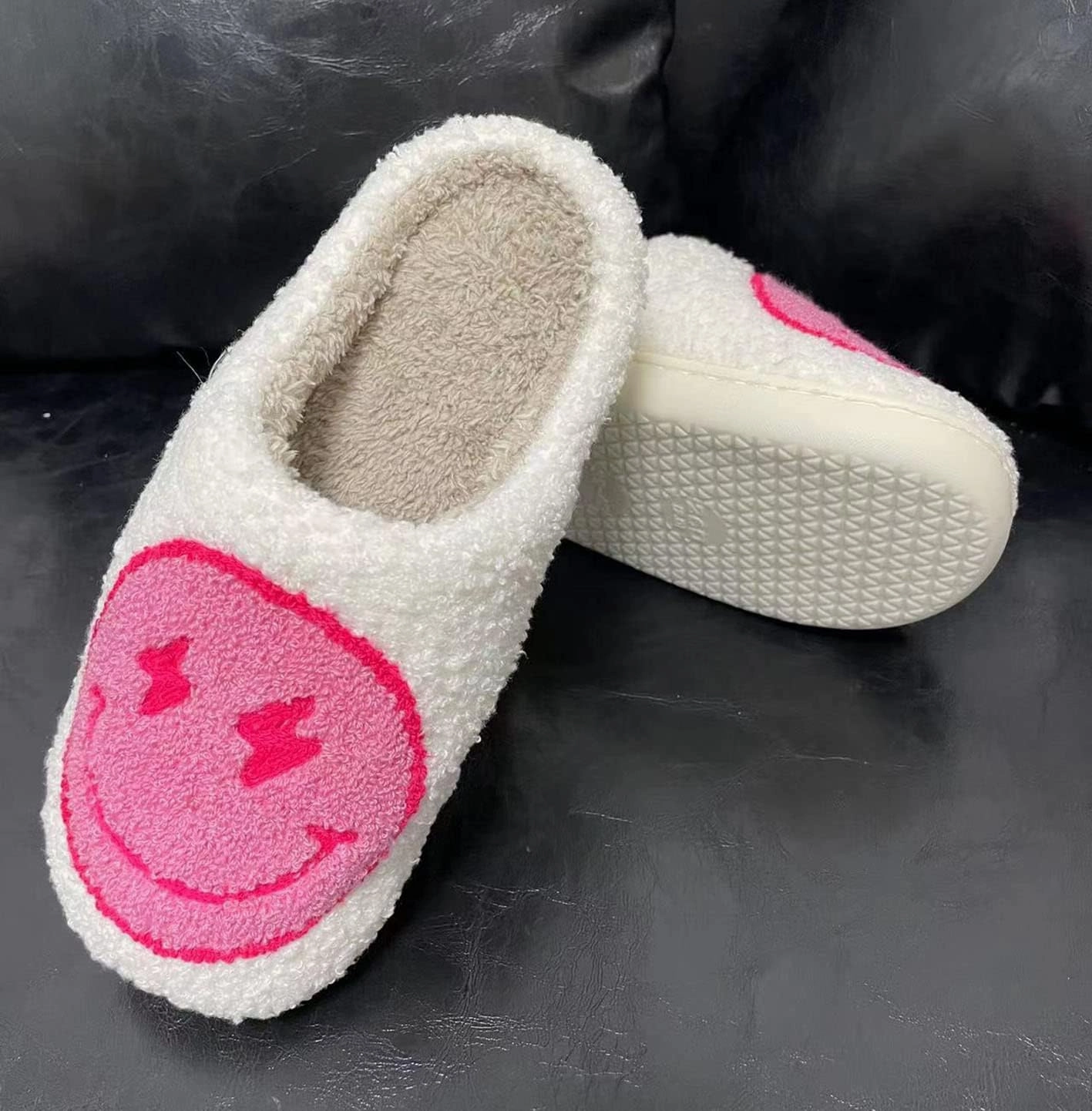 Women's Men's Happy Face Heart-shaped Cat Slippers - Retro Leopard Print, Memory Foam, Soft Plush, Warm, Anti-Slip Home Shoes