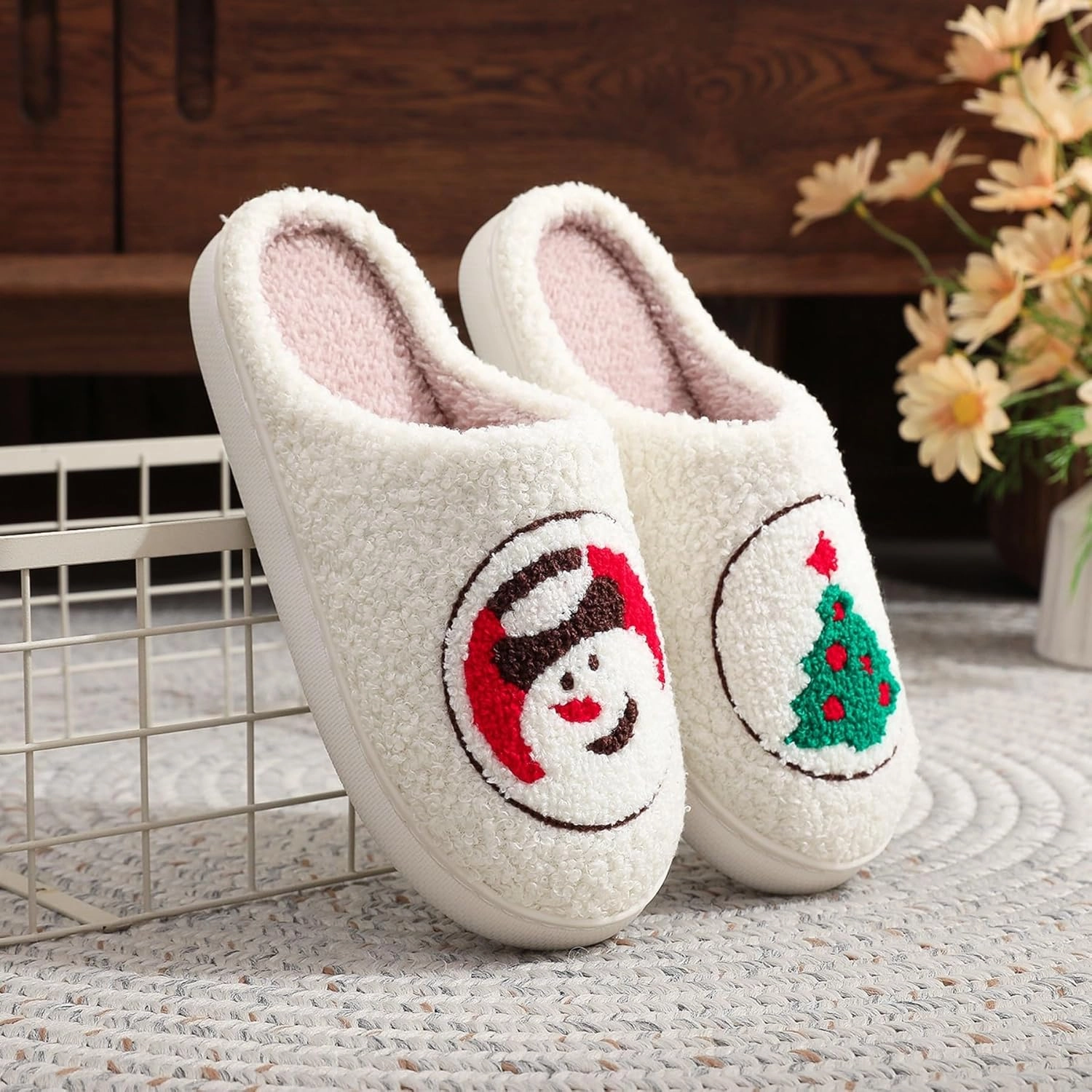 Women's Plush Heart Love Slippers - Blue Eyes Mushroom Cat Ears Retro Memory Foam Soft Plush Home Shoes
