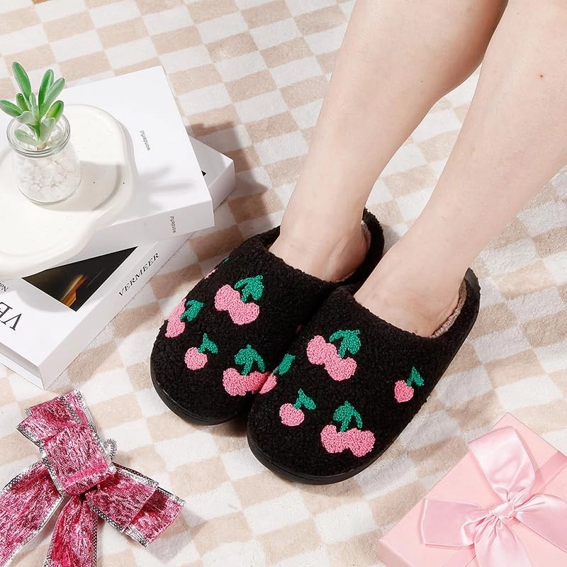 Women's Plush Heart Love Slippers - Blue Eyes Mushroom Cat Ears Retro Memory Foam Soft Plush Home Shoes