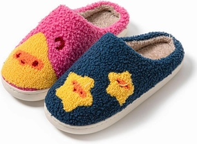 Women's Plush Heart Love Slippers - Blue Eyes Mushroom Cat Ears Retro Memory Foam Soft Plush Home Shoes