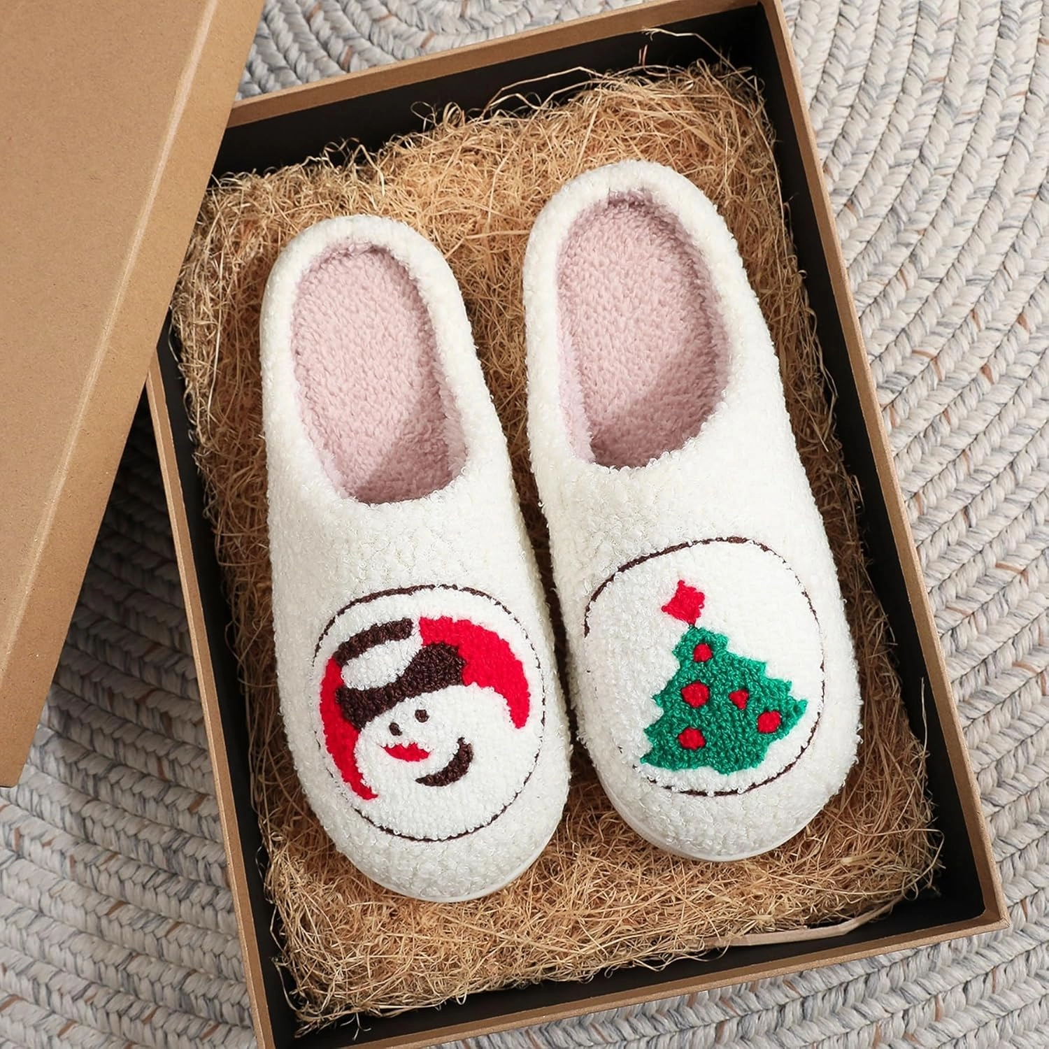 Women's Plush Heart Love Slippers - Blue Eyes Mushroom Cat Ears Retro Memory Foam Soft Plush Home Shoes