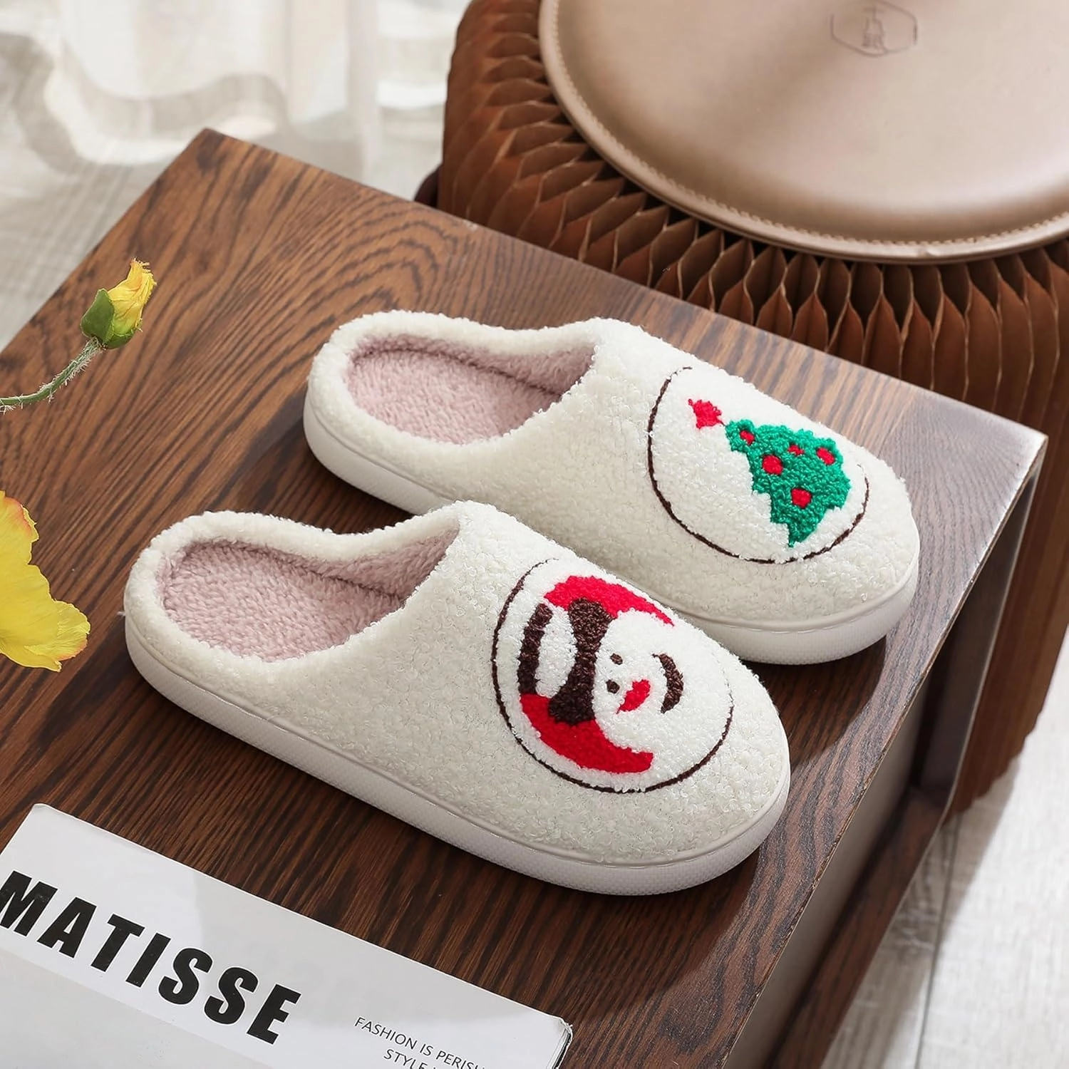 Women's Plush Heart Love Slippers - Blue Eyes Mushroom Cat Ears Retro Memory Foam Soft Plush Home Shoes
