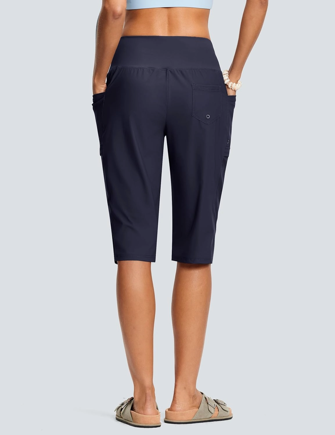 Women's Swim Capris Pants 15" High Waist Tummy Control Quick Dry UPF 50  Long Board Shorts with Liner and Pockets