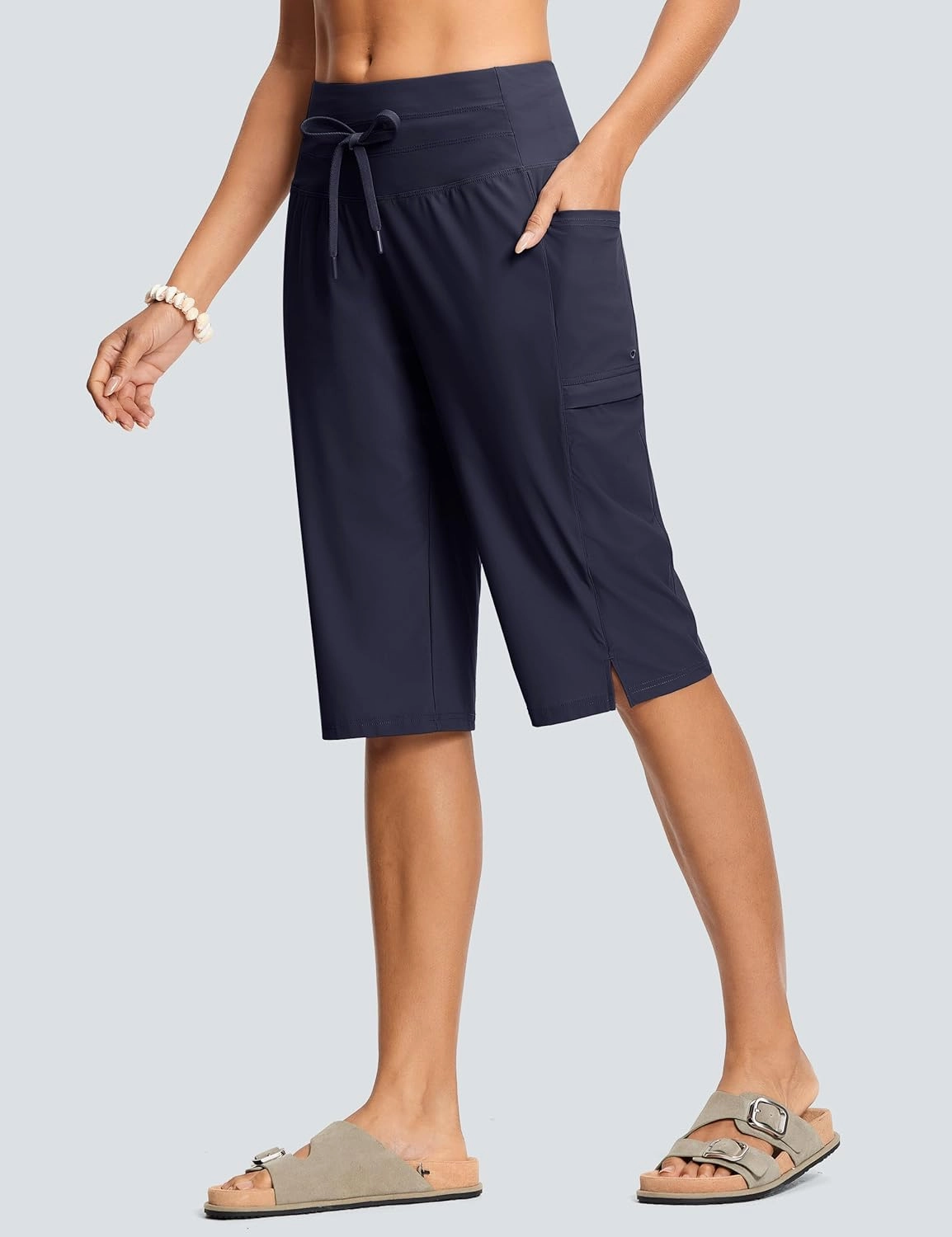 Women's Swim Capris Pants 15" High Waist Tummy Control Quick Dry UPF 50  Long Board Shorts with Liner and Pockets