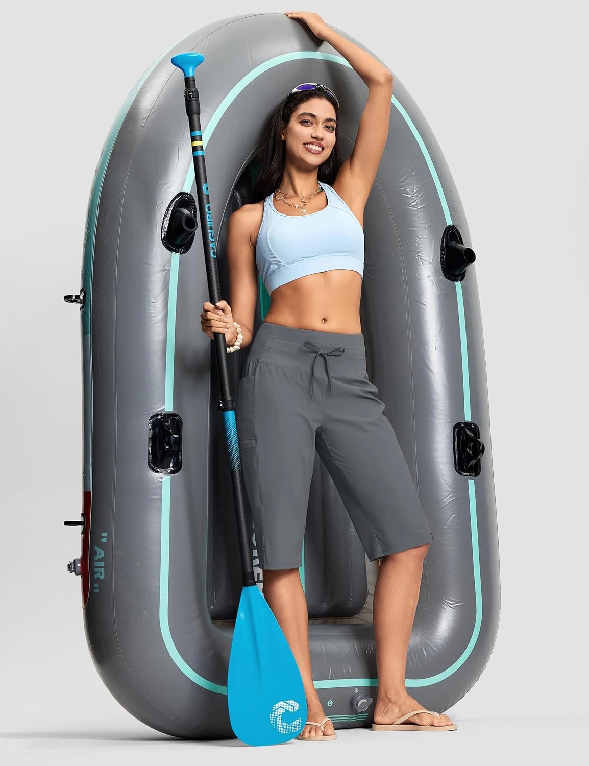 Women's Swim Capris Pants 15" High Waist Tummy Control Quick Dry UPF 50  Long Board Shorts with Liner and Pockets