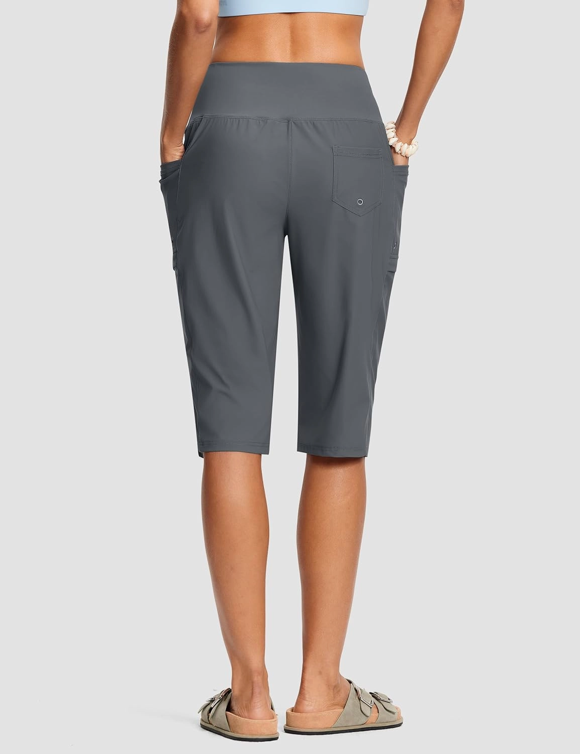 Women's Swim Capris Pants 15" High Waist Tummy Control Quick Dry UPF 50  Long Board Shorts with Liner and Pockets