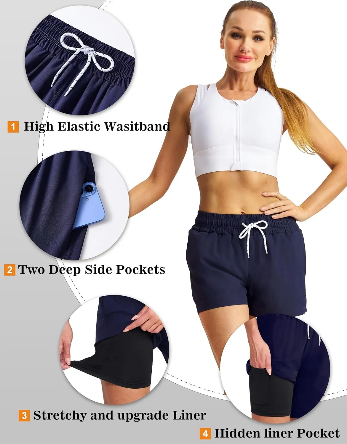 Women's 3''/5''/7'' Swim Board Shorts Quick Dry Beach Shorts with Liner Pockets Swimsuits Bottoms Trunks for Women